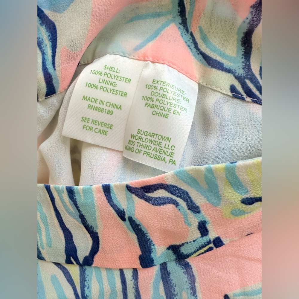 LILLY PULITZER CHASING TAIL BLUE FISH PINK WRAP SKIRT - Picture 6 of 8